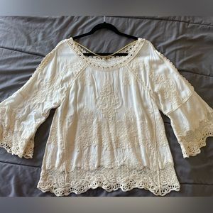 Democracy cream colored lac crochet cotton top